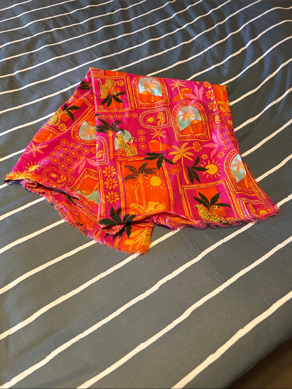 Vibrant Pink & Orange Tropical Print Scarf Wrap